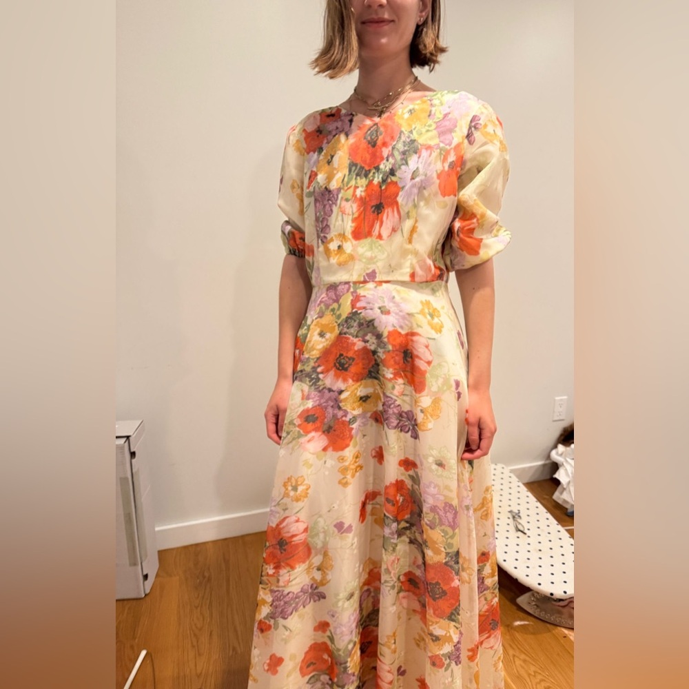 Vintage Multicolor Floral Silk Gown Dress